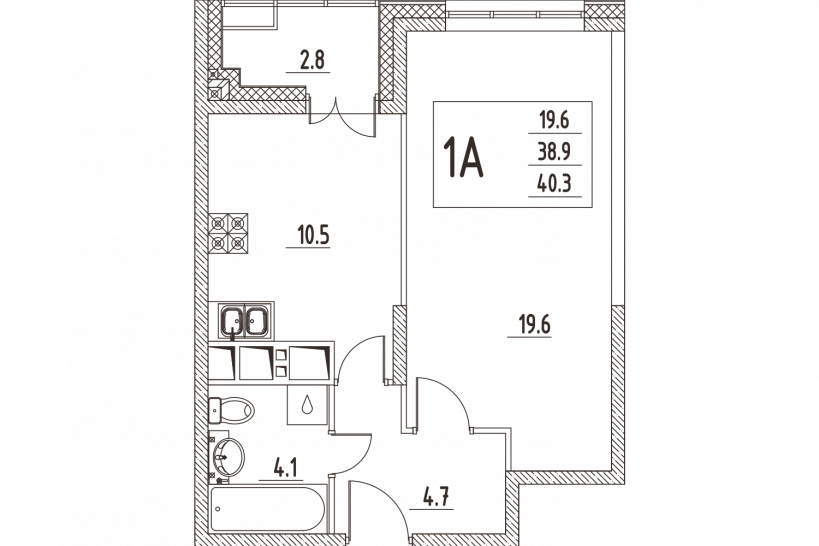 Однокомнатная квартира 40.3 м²